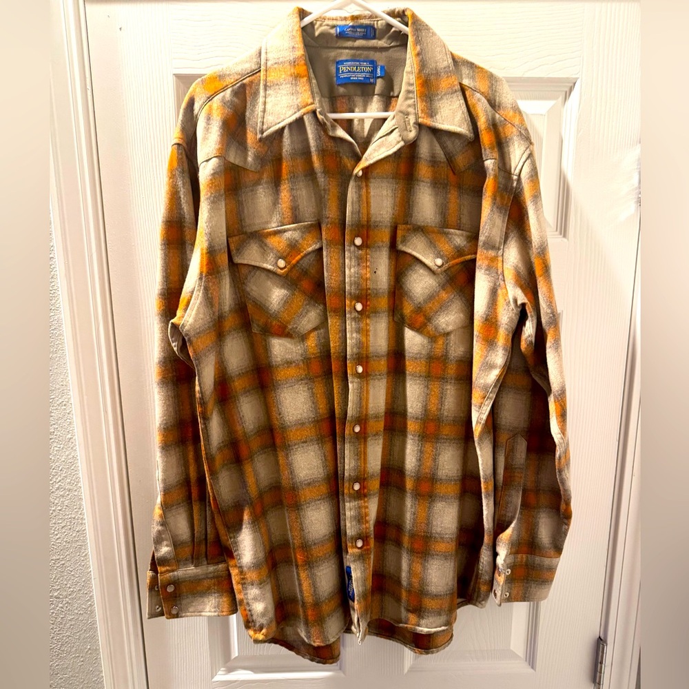 Pendleton Canyon Wool Western Snap shirt  - Orange and Brown XLT